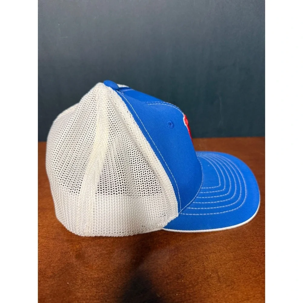 Pacific Headwear 404M Youth Trucker Hat Blue White Red Embroidered B Cap